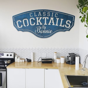 Personalized Classic Cocktails Metal Bar Sign - Personalized Decor - Indoor Home Bar - Personalized Man Cave Decor - Custom Wall Art - Gifts