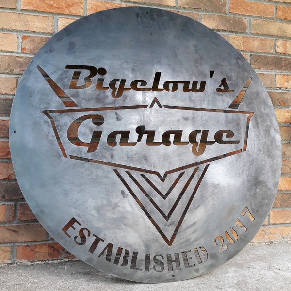 Vintage 1950's Garage Sign - Personalized Metal Wall Art - Dad Man Cave - Classic Car Decor - Car Shop Decor - Personalized Gifts - Wall Art