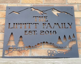 Personalized Rustic Mountain Creek Metal Sign - Custom Wilderness Wall Decor