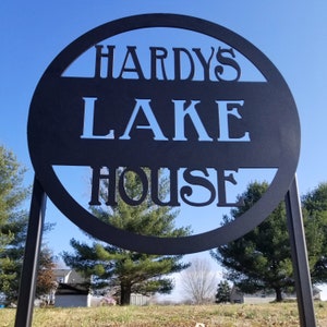 Metal Planter Sign - Lake House Address with Stakes - Outdoor Lawn Decor - Personalized Gifts - Wall Art - Wall Decor