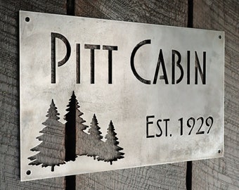 Personalized Metal Mountain Sign Tree House Clubhouse Wall Art Cabin
