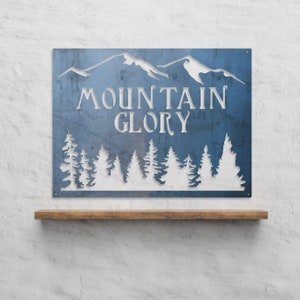 Gepersonaliseerde metalen bergbord - Metalen bord Mountain Home - Gepersonaliseerde geschenken - Muurkunst - Muurdecoratie hut