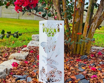 Butterflies & Roses Garden Column – Metal Butterfly Yard Art – Rusted Outdoor Sculpture with Mounting Stakes