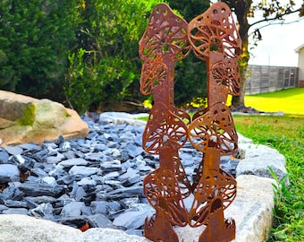 Stacked Mushroom Garden Column Sculpture – Rusted Steel Metal Yard Art
