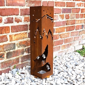 Wolf with Moon Mountain Scene Garden Column - Garden Decor - Garden Statue - Well Cover - Landscape Light Cover - Utility Cover