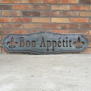 Bon Appetit Metal Sign - French Country Industrial - Rustic Farmhouse Kitchen Wall Art - Vintage Kitchen Art - Vintage - Kitchen Decor
