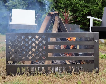 American Flag Since 1776 Steel Fire Pit - Metal Outdoor Backyard Fire Ring - Patriotic Patio Decor - Stars & Stripes Firepit - Free Shipping