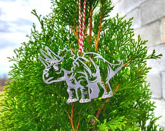 Triceratops Dinosaur Christmas Ornament - Metal Dino Tree Decor - Prehistoric Jurassic Art - Kids Dinosaur Lover Gift