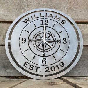Personalized Compass Rose Metal Clock - Nautical Wall Art - Large wall Clock - Personalized Gifts - Outdoor Clock