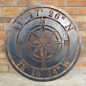 Personalized Compass Rose Metal Sign - Personalized Gifts - Wall Art - Wall Decor - Custom Coordinates - Compass Rose Wall Art - Home Gifts