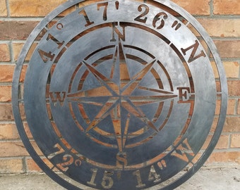 Personalized Compass Rose Metal Sign - Personalized Gifts - Wall Art - Wall Decor - Custom Coordinates - Compass Rose Wall Art - Home Gifts