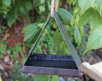 Rustic Metal Birdhouse - Triangle Hanging Bird Feeder - Unique Garden Gift - Best Mother's Day Gift 2021 - Rustic Minimalist Bird Feeder