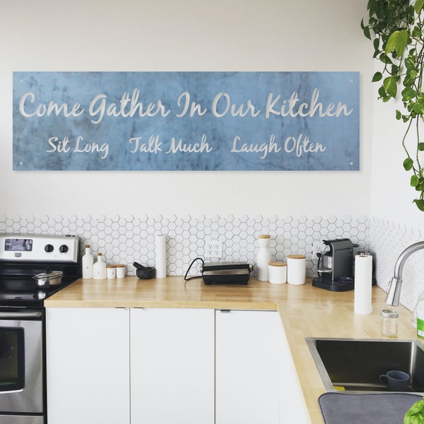 Komm sammle in unserer Küche Schild - personalisierte Küchenschilder - Bauernhaus Küchendekoration - Modernes Bauernhaus - Metall Wandkunst - Moderne Küche