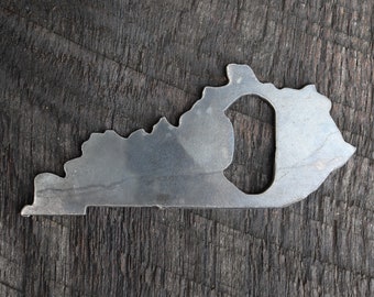 Raw Steel Kentucky State Magnetic Bottle Opener - Rustic Home Decor - Unique Wedding Favor - Groomsmen Gift - Free Shipping
