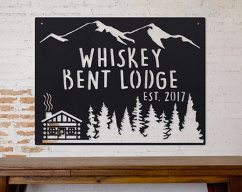 Personalized Rustic Metal Cabin Wilderness Sign - Custom Mountain Wall Art - Mountain and Trees Decor - Personalized Gift - Wall Art - Gifts