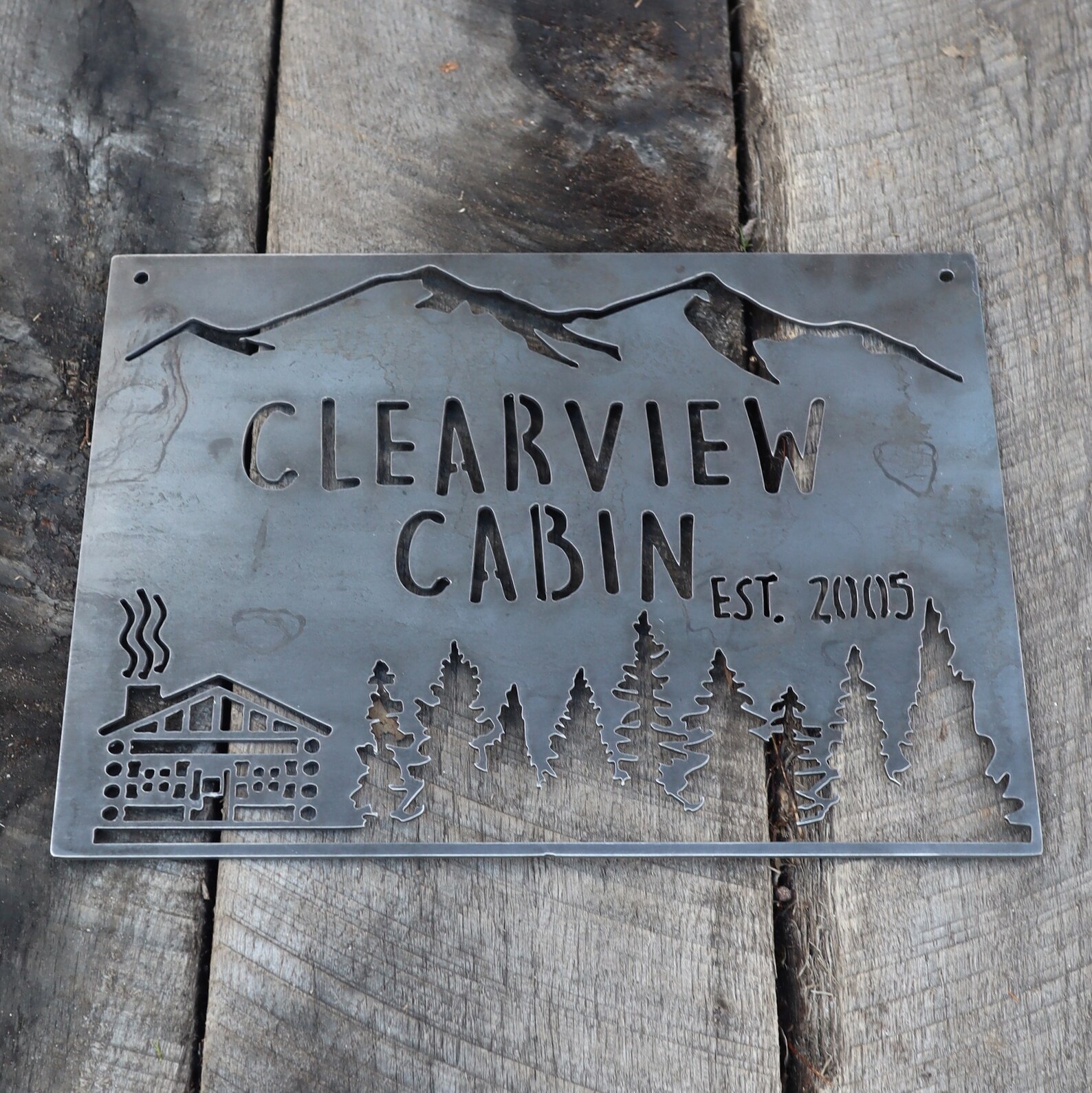 Personalized Rustic Metal Cabin Wilderness Sign Mountain Etsy