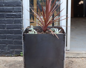 Modern Metal Planter 16" x 16" x 16" - Geometric Cube Plant Pot - Patio Garden Decor - Minimalist Backyard Decor - Gift For Her