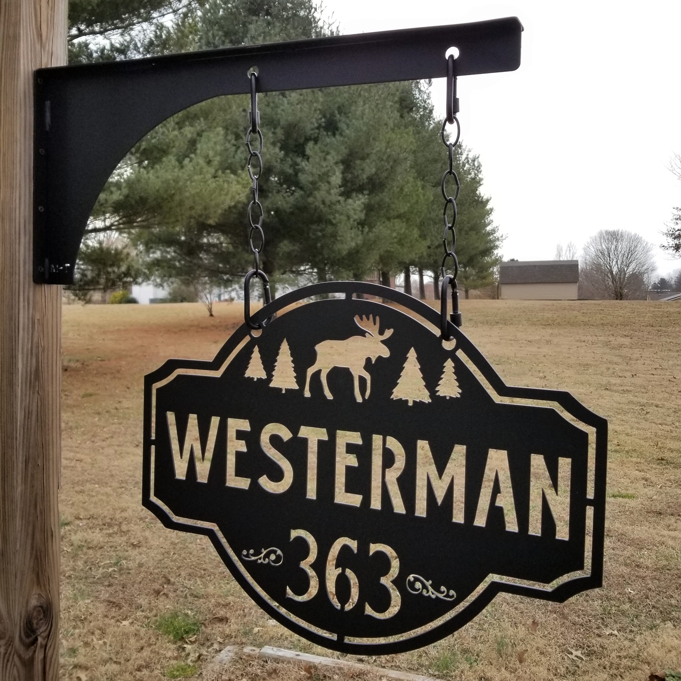 Custom Hanging Sign with Bracket Print any address on the plate House sign 