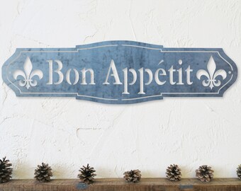 Bon Appetit Metal Sign - French Country Industrial - Rustic Farmhouse Kitchen Wall Art - Vintage Kitchen Art - Vintage - Kitchen Decor