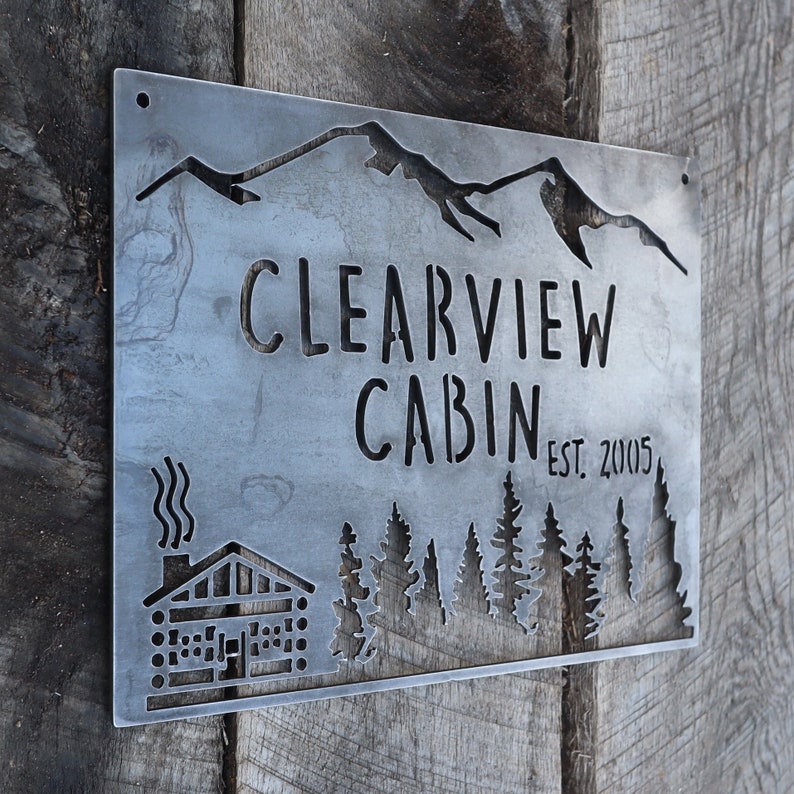 Personalized Rustic Metal Cabin Wilderness Sign Mountain Etsy