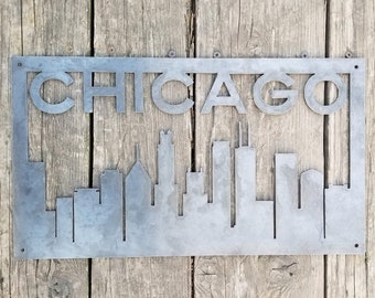 Letrero metálico personalizado con el horizonte de Chicago - Arte mural de Illinois - Regalos personalizados