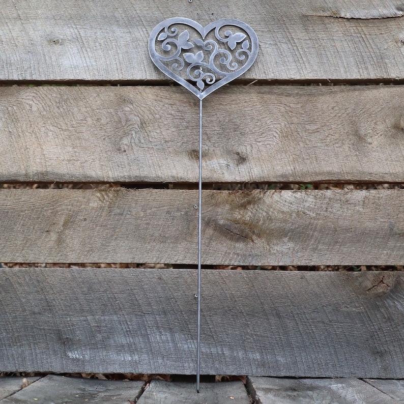 Ships in 2 Days Metal Heart and Swirls Garden Stake Steel Gardening Decor Yard Art Marker Valentines Day Romantic Garden Art image 4