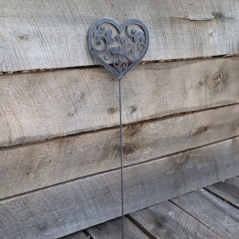 Ships in 2 Days Metal Heart and Swirls Garden Stake Steel Gardening Decor Yard Art Marker Valentines Day Romantic Garden Art image 5