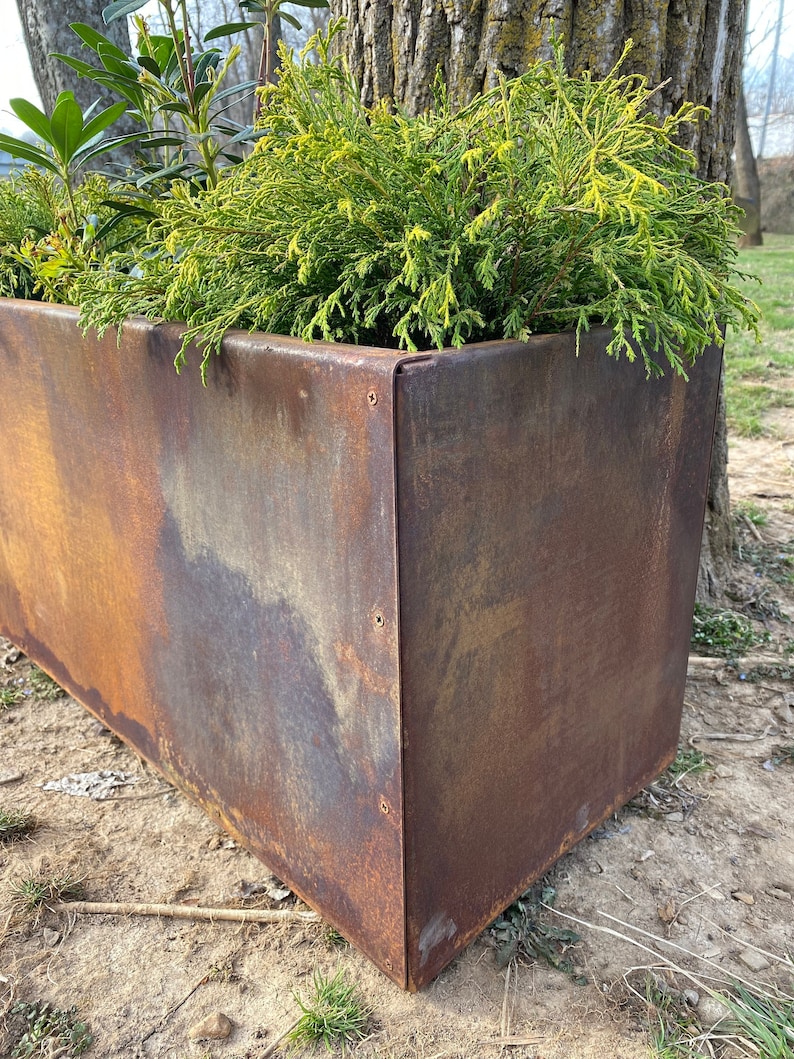 Metal Trough Planter 30 x 12 x 14 Medium Rectangular Planter Spring Annual Planter Pot Raw Steel Will Develop Natural Rusty Patina image 1