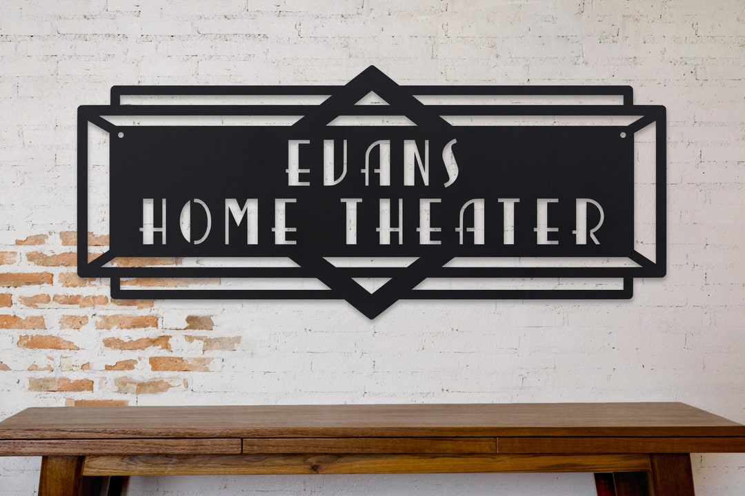 Custom Metal Home Theater Marquee Sign - Personalized Name Sign - Art Deco Home Theater Decor ...