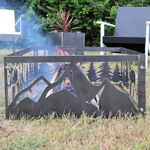 Majestic Mountains Steel Fire Pit - Metal Outdoor Backyard Fire Ring - Wilderness Patio Decor - Rocky Mountain Fire Pit - Free Shipping