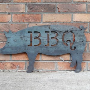 Ships in 2 Days BBQ Pig Metal Sign Kitchen Butcher Shop Barbecue BBQ Pig Sign Custom Sizes Available Metal Smoker Decor Raw Steel -Dark