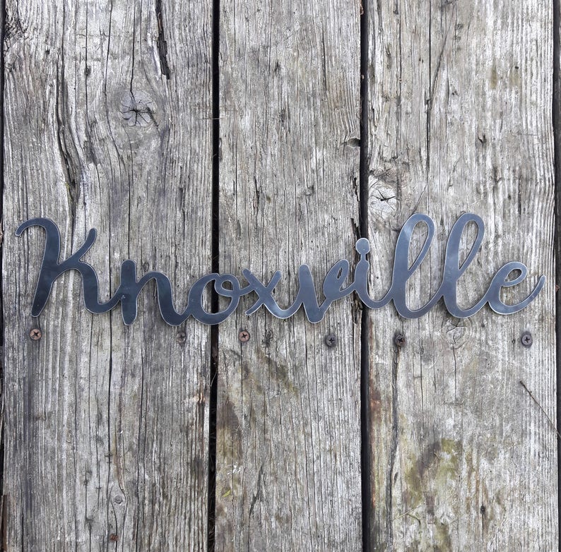 Metal Knoxville Sign Cursive Word Wall Decor Tennessee Art Etsy