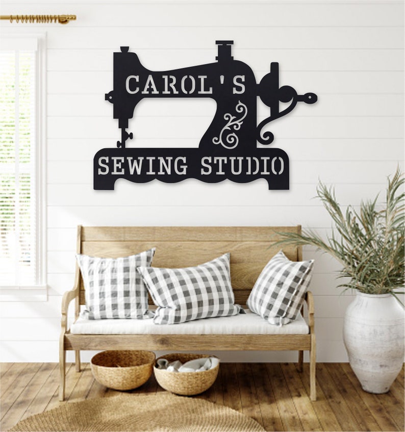 Personalized Metal Sewing Machine Sign Personalized Gifts Wall Art Wall Decor Metal Wall Art Sewing Machine Sign Custom Gift image 1