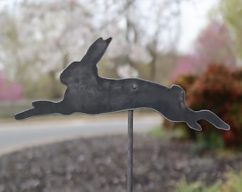 Ships in 2 Days | Metal Bunny Garden Stake - Steel Gardening Decor - Rabbit Yard Art Marker - Wildlife Garden Art - Summer Decor