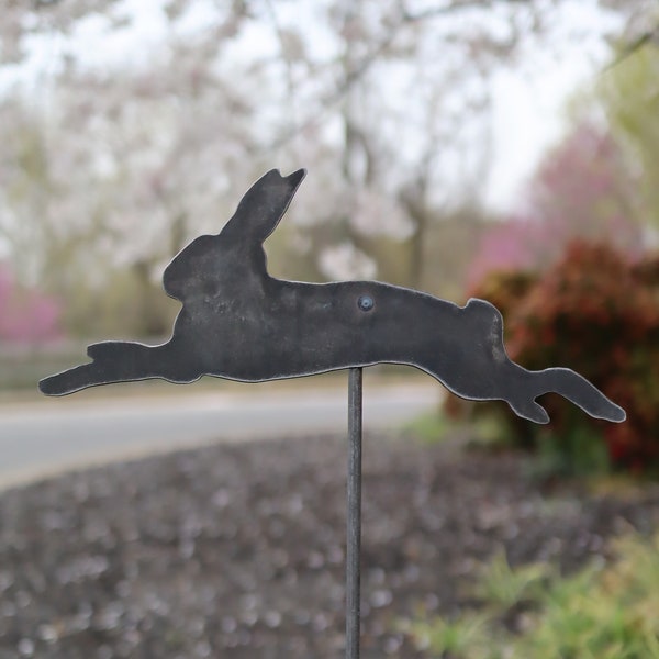 Ships in 2 Days | Metal Bunny Garden Stake - Steel Gardening Decor - Rabbit Yard Art Marker - Wildlife Garden Art - Summer Decor