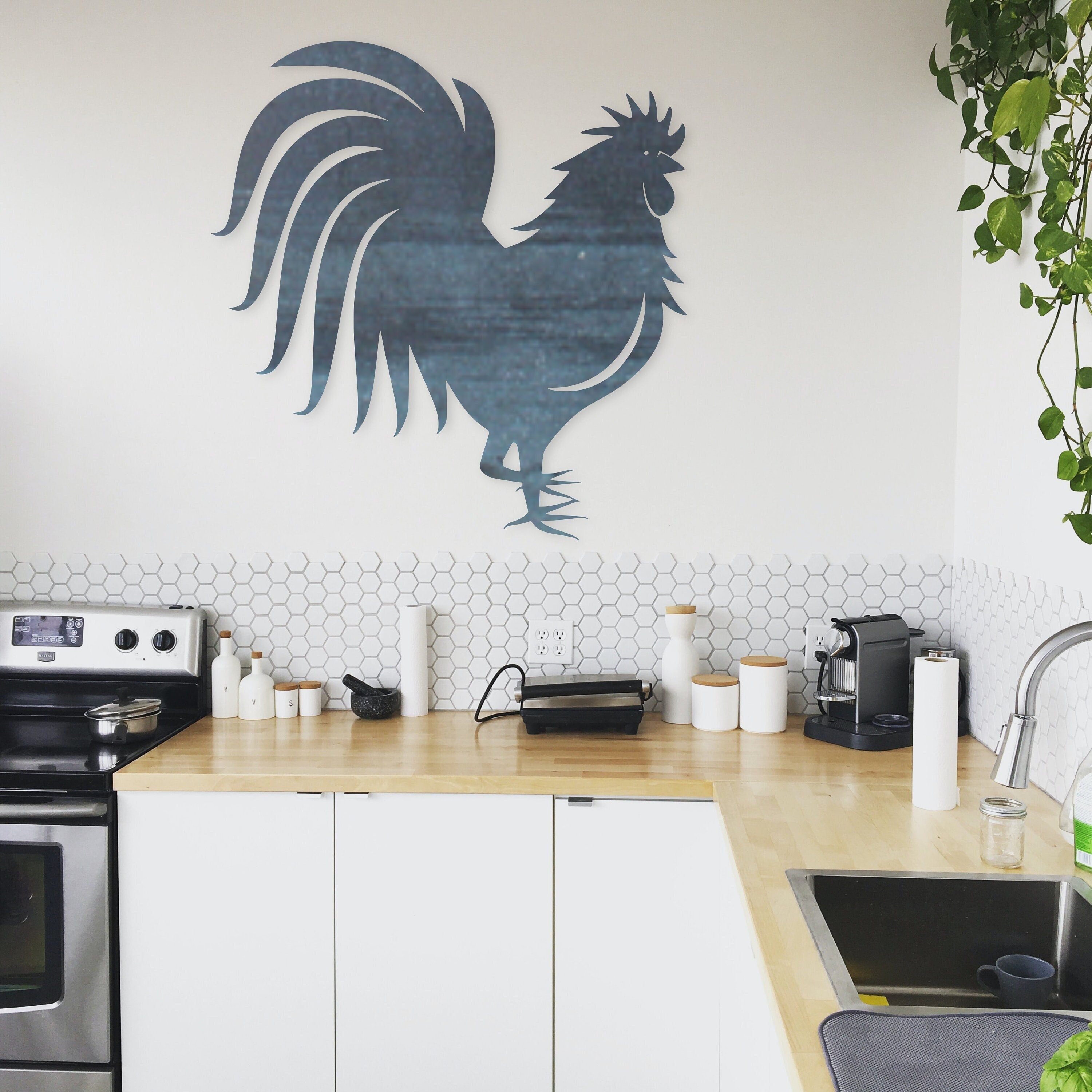 Rooster Wall Art For Kitchen, Modern Wall Decor Ideas For Blue Kitchens •  KBM D3signs