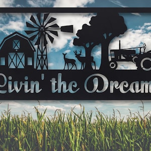 Custom Metal Sign - Livin&#39; The Dream - Rustic Farm Sign - Homestead Sign - Country Living - Unique Farmhouse Decor - Wall Art