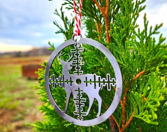 Deer Hunting Christmas Ornament - Buck Scope Silhouette Metal Tree Decor - Rustic Hunter Gift - Steel Cabin Art
