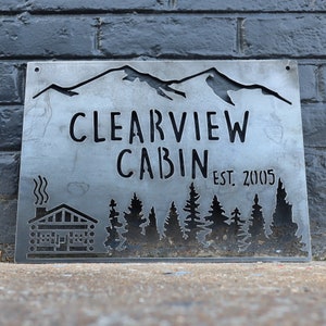 Personalized Rustic Metal Cabin Wilderness Sign - Custom Mountain Wall Art - Mountain and Trees Decor - Personalized Gift - Wall Art - Gifts