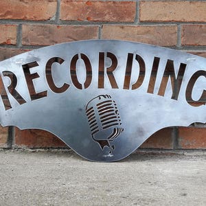 Custom Recording Sign Personalized Gifts Wall Art Wall Decor Podcast Recording Studio Microphone On Air Sign Raw Steel -Dark