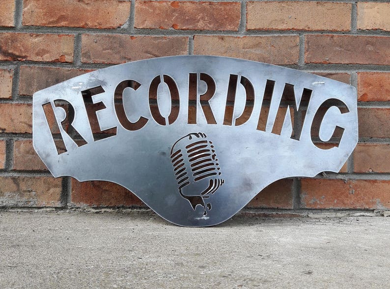 Custom Recording Sign Personalized Gifts Wall Art Wall Decor Podcast Recording Studio Microphone On Air Sign Raw Steel -Dark