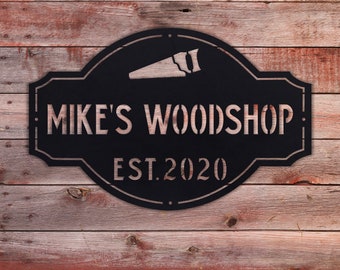 Personalized Woodshop Metal Sign - Vintage Workshop Wall Art - Custom Metal Sign - Gifts for Dad - Personalized Garage Signs - Custom Sign