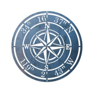 Personalized Compass Rose Metal Sign Personalized Gifts Wall Art Wall Decor Custom Coordinates Compass Rose Wall Art Home Gifts image 2