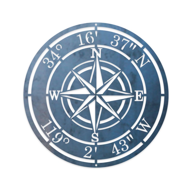 Personalized Compass Rose Metal Sign Personalized Gifts Wall Art Wall Decor Custom Coordinates Compass Rose Wall Art Home Gifts image 2