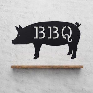 Ships in 2 Days BBQ Pig Metal Sign Kitchen Butcher Shop Barbecue BBQ Pig Sign Custom Sizes Available Metal Smoker Decor image 1