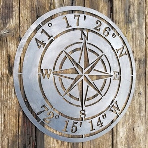 Personalized Compass Rose Metal Sign - Personalized Gifts - Wall Art - Wall Decor - Custom Coordinates - Compass Rose Wall Art - Home Gifts