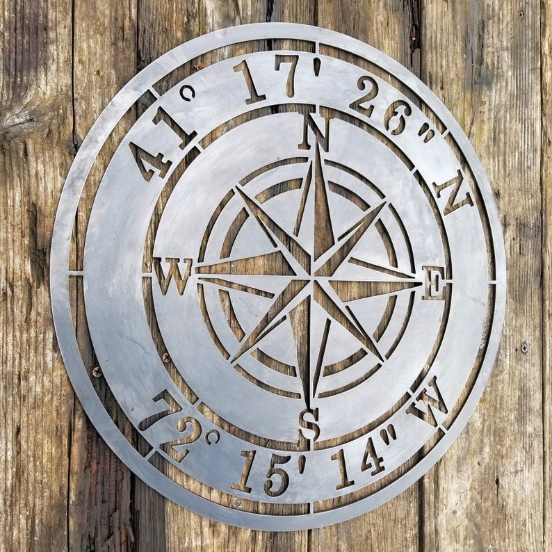 Personalized Compass Rose Metal Sign Personalized Gifts Wall Art Wall Decor Custom Coordinates Compass Rose Wall Art Home Gifts image 3