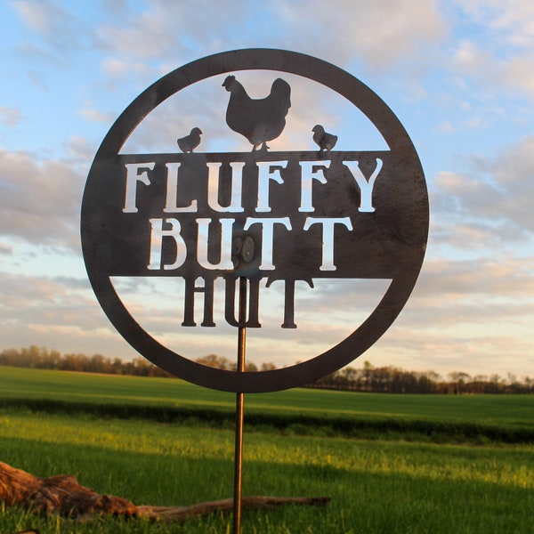 Ships in 2 Days | Fluffy Butt Hut - Metal Chicken Coop Garden Stake - Chicken Lawn Decor - Funny Farmhouse Yard Art - Homestead Garden Decor