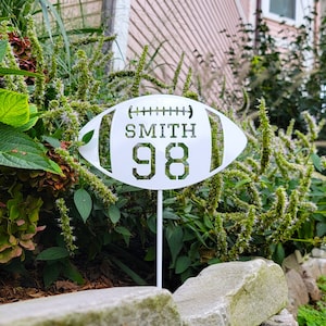 Personalized Football Yard Sign - Graduation Gift - Sports Team - Yard Stake - Home Team - Metal Yard Sign - Last Name Jersey Number