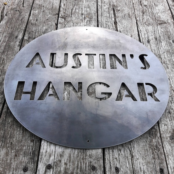 Custom Metal Hangar Sign - Personalized Metal Plaque - Aircraft Hangar - Gifts for Him - Personalized Gifts - Wall Art - Personalized Decor